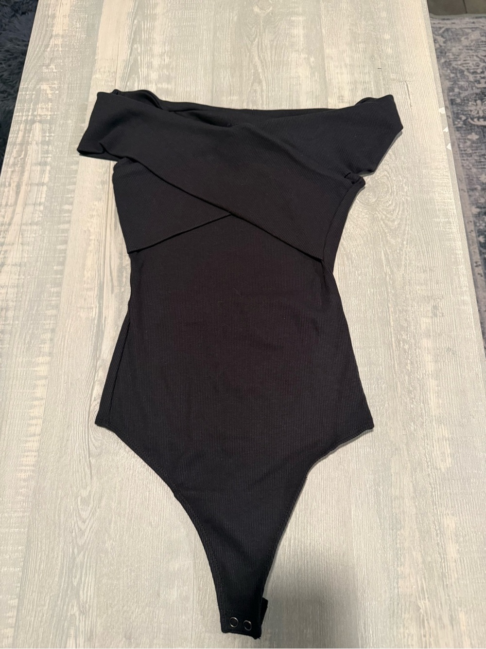 Abercrombie & Fitch Black Off-Shoulder Ribbed Bodysuit